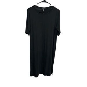 Eileen Fisher Crewneck Short Sleeve T-Shirt Dress Black Sz Small Minimalist